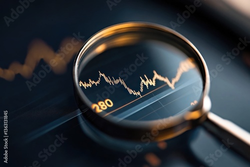 Magnifying glass over financial chart	
