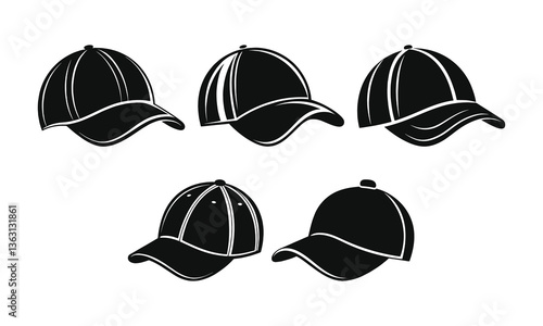 Minimalist Baseball Cap Silhouettes | Black & White Vector Icons