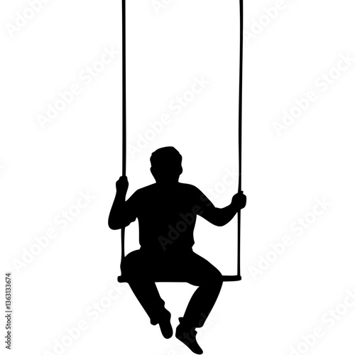 Silhouette of man sitting on swing against white background
