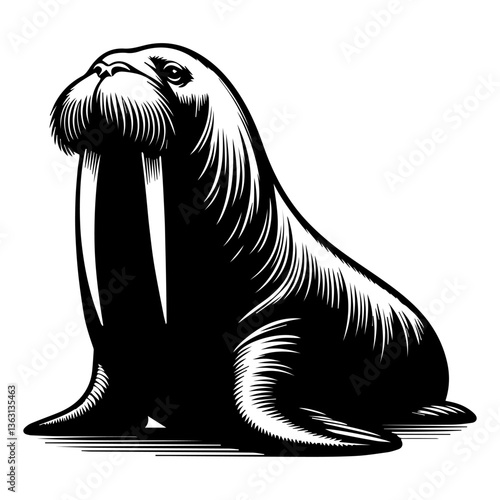 Black and white silhouette of a walrus on a white isolated background. Vector graphics. EPS.