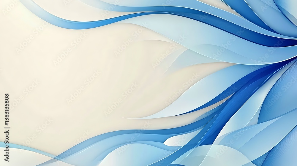 Obraz premium Abstract Blue Floral Digital Illustration: Serene Swirls on a Cream Background AI Generated