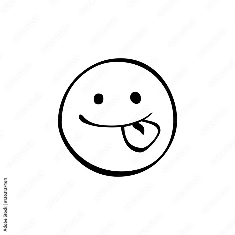 Happy smiley face with tongue out expressing joy and playfulness in a simple, minimalist design Happy smiley face with tongue out expressing joy and playfulness in a simple, minimalist design