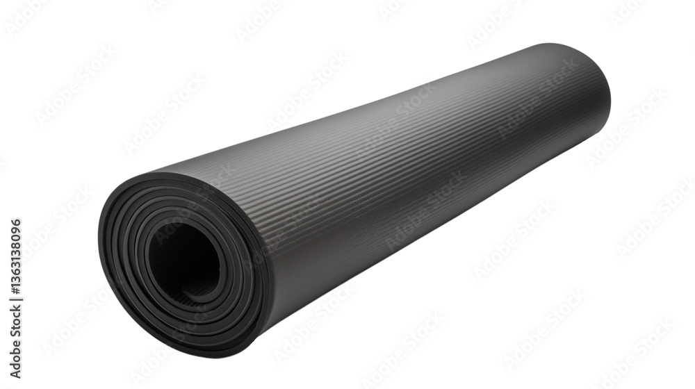 A rolled up gray yoga mat isolated on a black background A rolled up gray yoga mat isolated on a black background