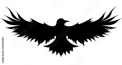 Canvas Print The silhouette of a black bird spread its wings