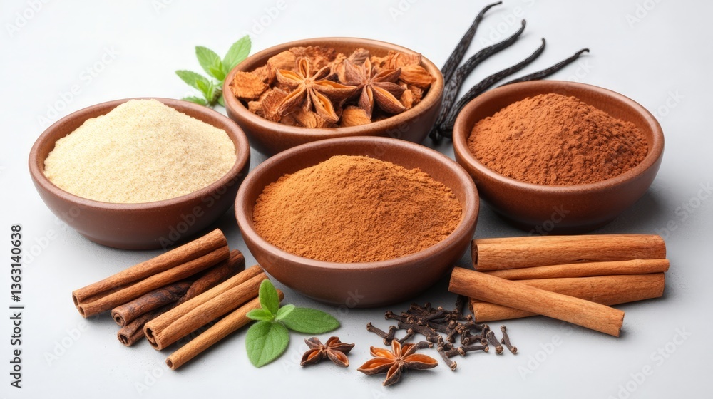 Aromatic Spices: Cinnamon, Star Anise, Cocoa & Vanilla for Baking Aromatic Spices: Cinnamon, Star Anise, Cocoa & Vanilla for Baking