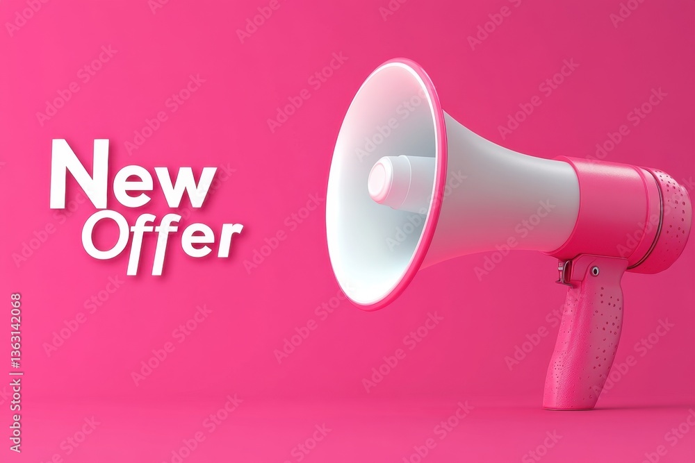 Pink megaphone with new offer text Pink megaphone with new offer text