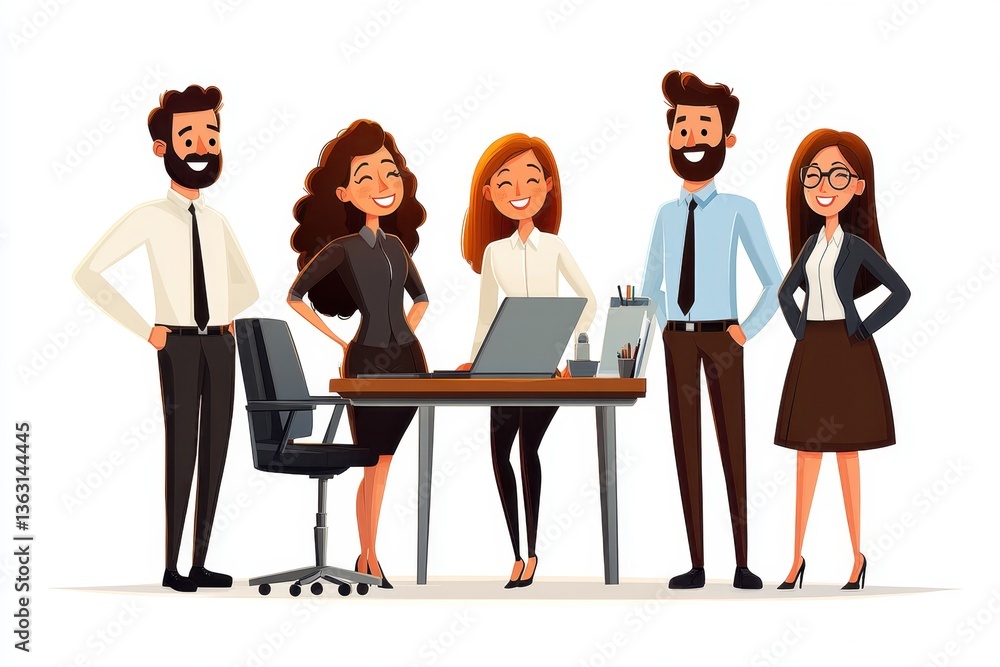 Obraz premium Cartoon business team standing together 