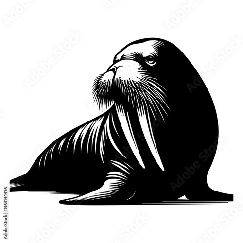 Black and white silhouette of a walrus on a white isolated background. Vector graphics. EPS.