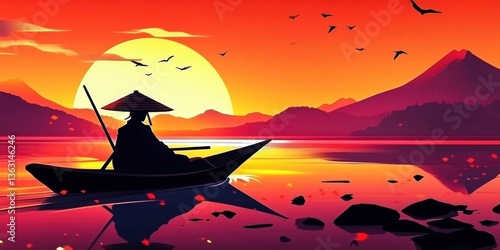 Sunset boat ride with mountains and birds	