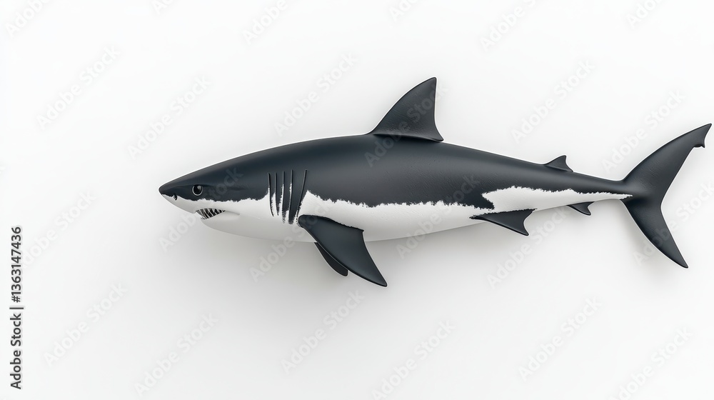 Fototapeta premium Stylized Black and White Shark on White Background