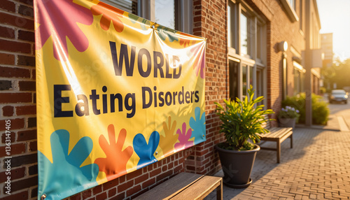 World Eating Disorders Awareness Banner Against Urban Background  