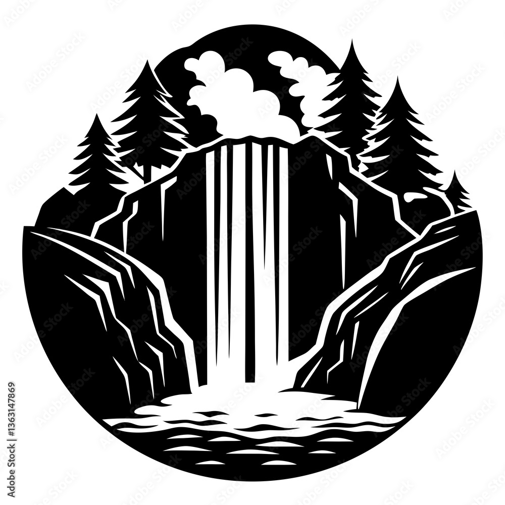 Naklejka premium Waterfall Silhouette Vector