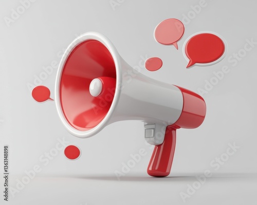 Red megaphone with speech bubbles	