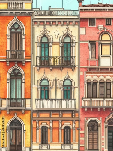 Whimsical Venetian Facades, A Colorful Architectural Composition