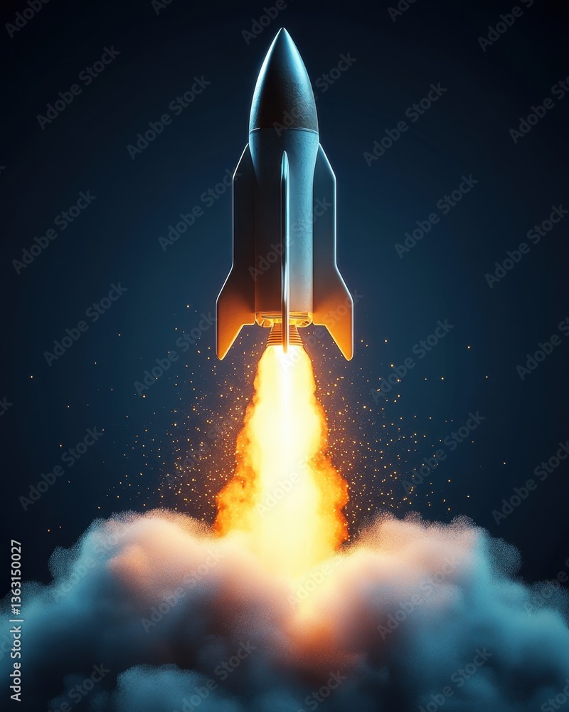 Obraz premium Rocket launching into space at night 