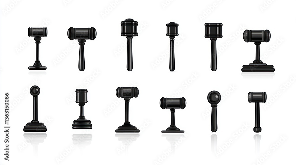 Black Gavel Collection Various Styles, Isolated, White Background - Legal, Auction Black Gavel Collection Various Styles, Isolated, White Background - Legal, Auction