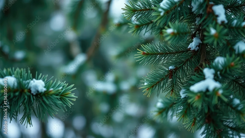 Conical fir branches in shallow depth of field, conical shape, winter Conical fir branches in shallow depth of field, conical shape, winter