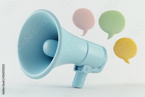 Blue megaphone with speech bubbles	