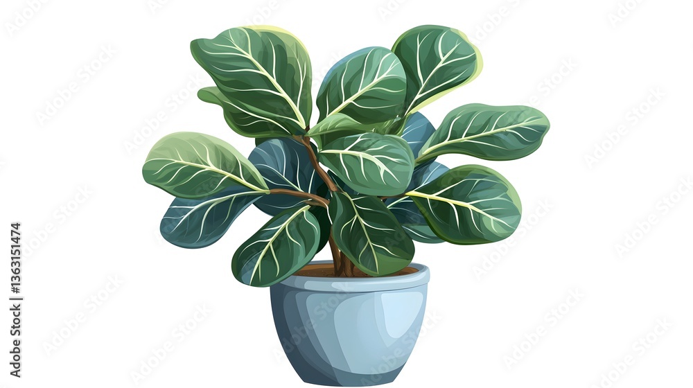 Detailed Ficus Flat Vector Illustration for Indoor Flower Plant Decor Prints Detailed Ficus Flat Vector Illustration for Indoor Flower Plant Decor Prints