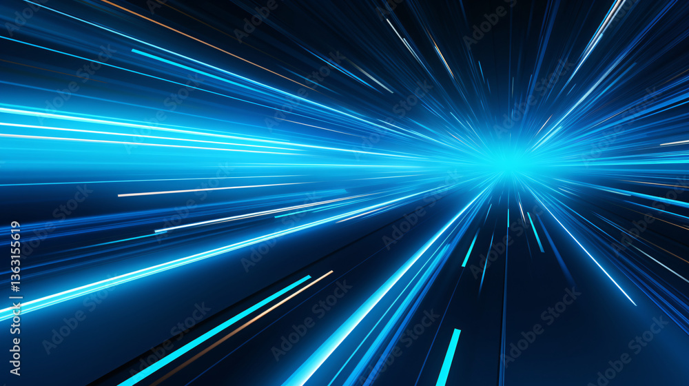 Obraz premium A futuristic abstract image with minimalistic straight blue lines and rays on a black background.