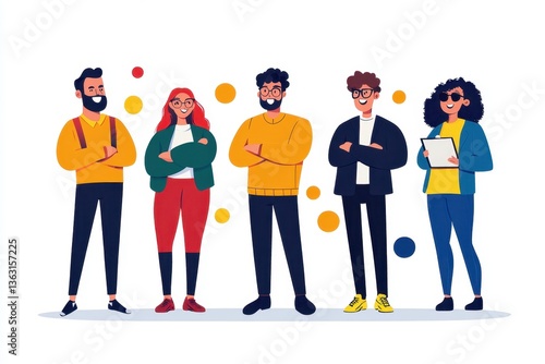 Cartoon team of young professionals standing together	
