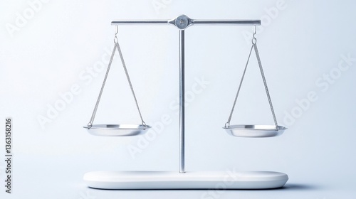 Silver scales on white background, balanced, symbolizing justice, equilibrium, or decision making. Clean, minimalist