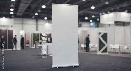Blank Pop-Up Banner Mockup in Convention Center Background  