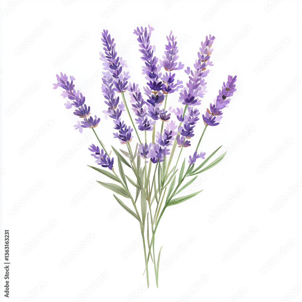 Obraz premium Lush Lavender Bouquet Watercolor Illustration of Purple Flowers