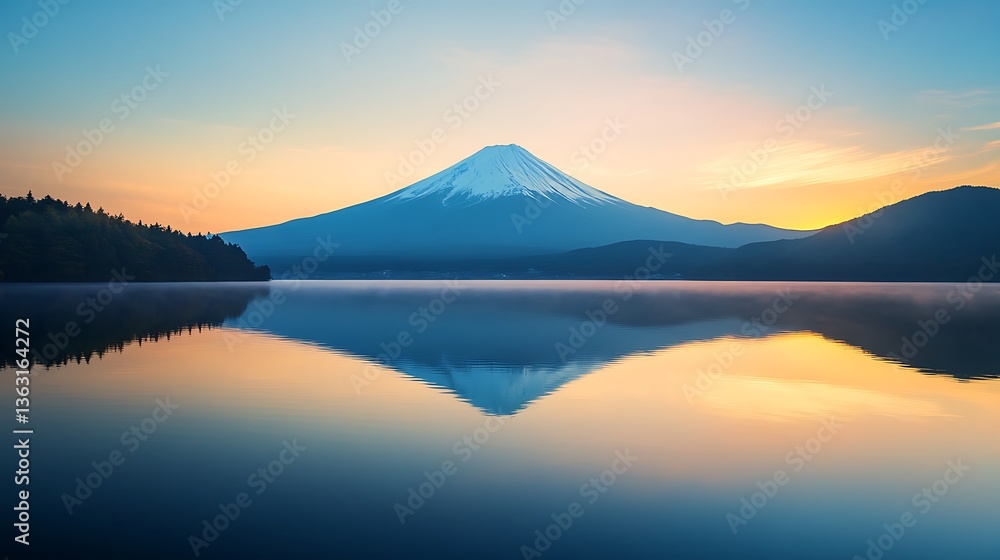 Fototapeta premium Serene Sunrise over Mountain Reflected in Lake