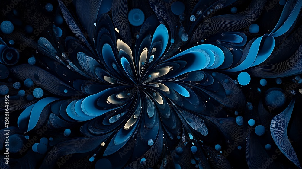 Abstract Blue and Grey 3D Render: Swirling Floral Design AI Generated Abstract Blue and Grey 3D Render: Swirling Floral Design AI Generated
