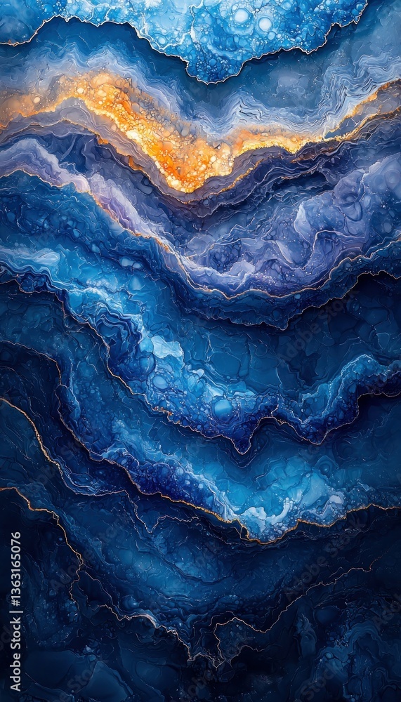 Fototapeta premium Abstract Ocean Deep Blue Marble Texture with Gold Veins