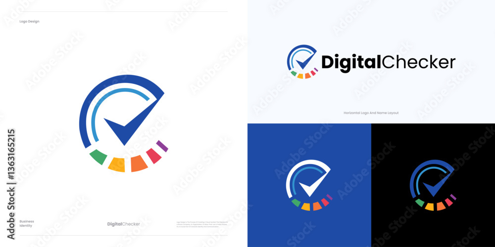 Digital checker logo icon design vector, circle with checkmark colorful and vibrant spectrum pixel, symbol checks for verification, validation, verified, power, energy, health check for brand identity Digital checker logo icon design vector, circle with checkmark colorful and vibrant spectrum pixel, symbol checks for verification, validation, verified, power, energy, health check for brand identity