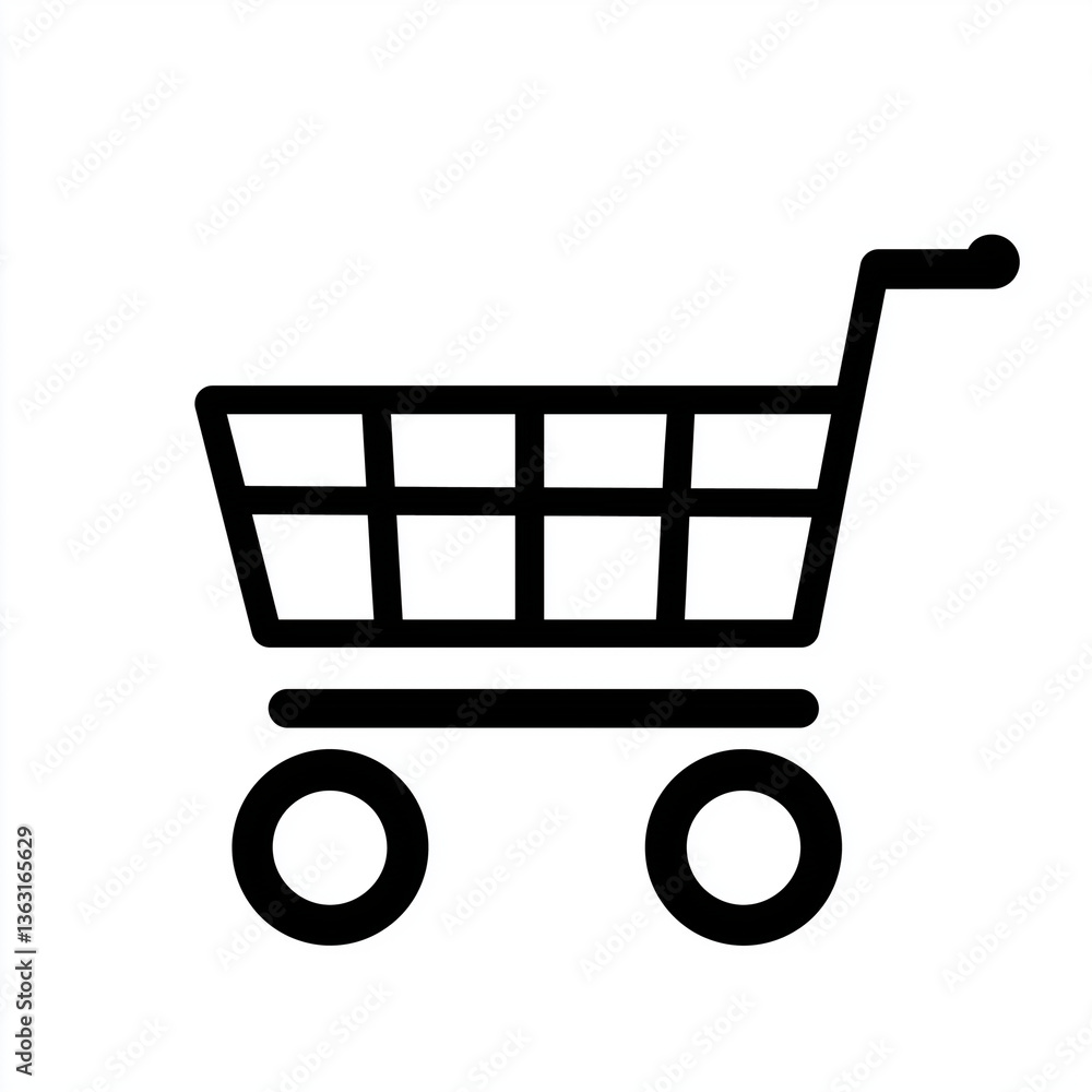 Minimalistic black outline of a shopping cart icon with thin smooth lines, isolated on a white background, representing commerce and online shopping. Minimalistic black outline of a shopping cart icon with thin smooth lines, isolated on a white background, representing commerce and online shopping.