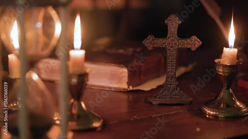 medieval scene focus on cross