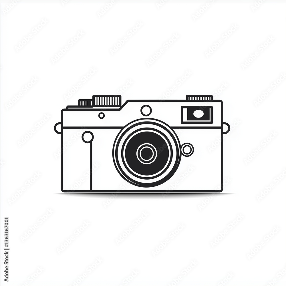Flat vector camera icon with bold black outline and minimalist design, symbolizing photography, vintage style, and capturing memories. Flat vector camera icon with bold black outline and minimalist design, symbolizing photography, vintage style, and capturing memories.