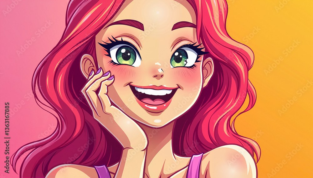 Joyful Anime Girl with Pink Hair and Bright Expression Joyful Anime Girl with Pink Hair and Bright Expression