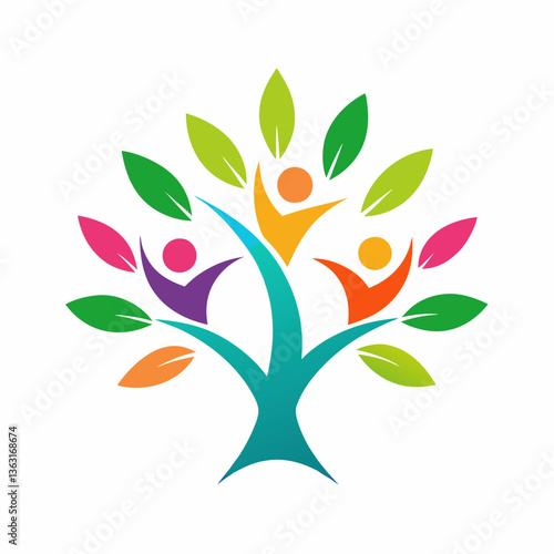 tree vector illustration logo design template, people type tree logo, people shape tree logo, Adobe Illustrator Artwork