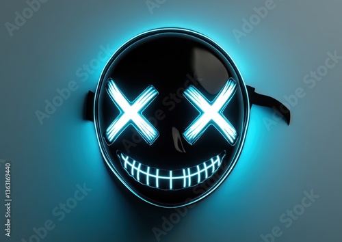 Futuristic neon smiley face mask	