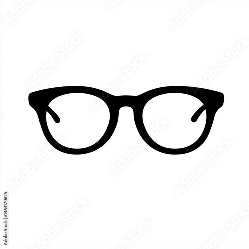 Minimal black icon of eyeglasses with bold thick frames, symbolizing vision, eyewear fashion, reading glasses, and personal style.