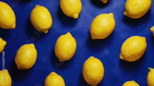 Pattern of yellow lemons on blue background	