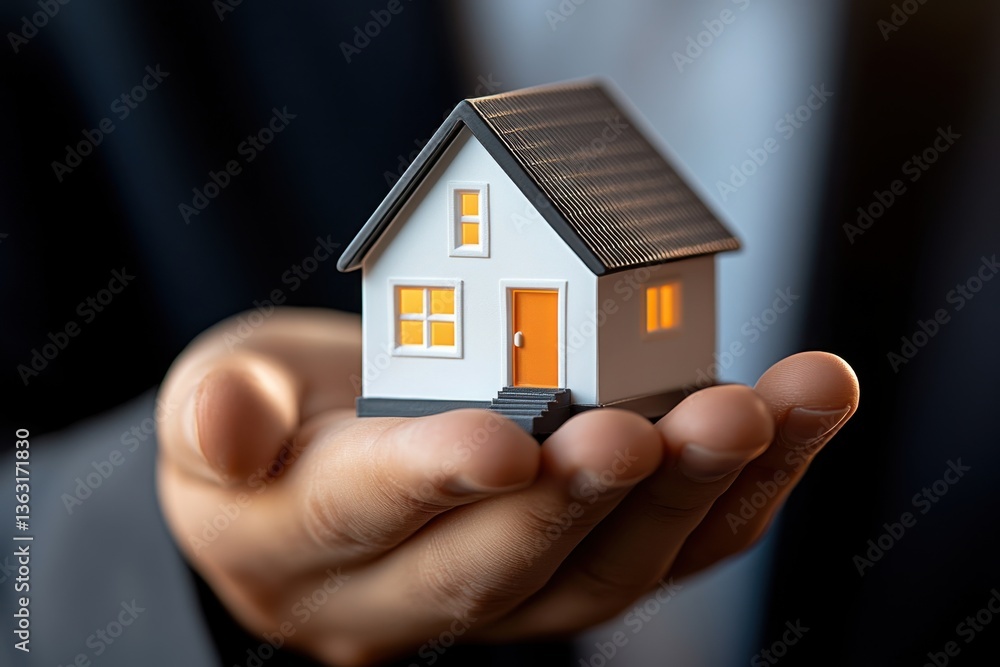 Hand holding small model house Hand holding small model house