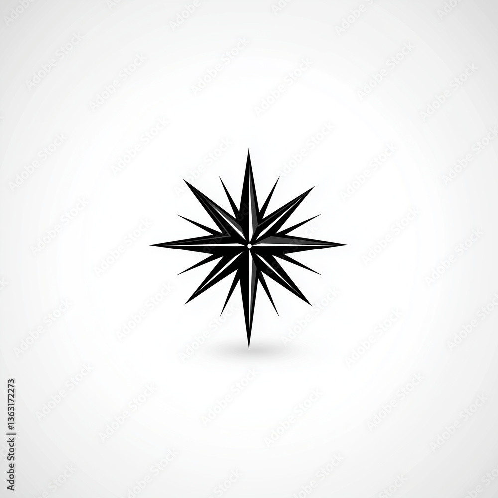 Fototapeta premium Elegant black compass star icon with sharp points and bold lines, representing direction, navigation, and adventure.