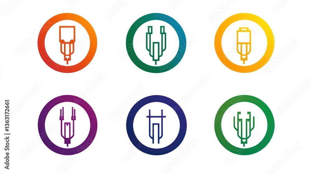 Computer Devices Symbols In Gradient Circles. Tech Use Computer Devices Symbols In Gradient Circles. Tech Use