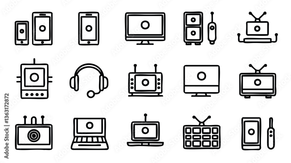 Simple Line Art Icons of Various Electronic Devices Simple Line Art Icons of Various Electronic Devices