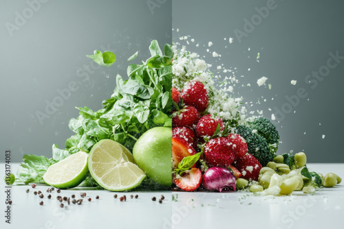Fototapeta Naklejka Na Ścianę i Meble -  Fresh fruits and vegetables exploding with flavor and nutrients
