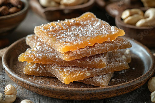 A plate of cashew brittle, ...