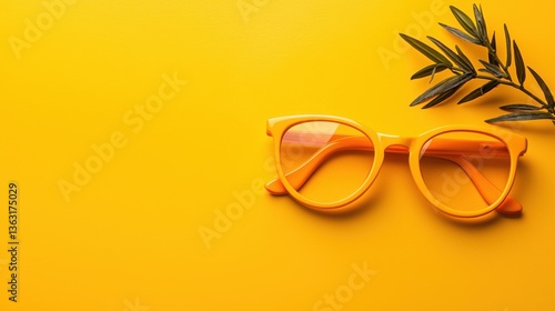 Wallpaper Mural Vibrant orange sunglasses rest on a sunny yellow background perfect for summer internship program promotional materials or website copy space showcasing a bright and cheerful Torontodigital.ca