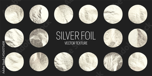 Silver foil, shiny handmade circles. Golden glittering texture, pattern. Luxury shining hand drawn background. Wedding, greeting card decoration elements. Modern minimalist art. Vector illustration