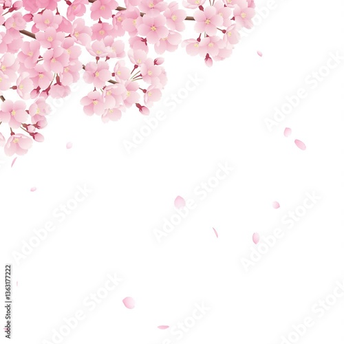 左上の満開の桜と左上から花びらが落ちる桜吹雪のループ動画【正方形ビデオ】