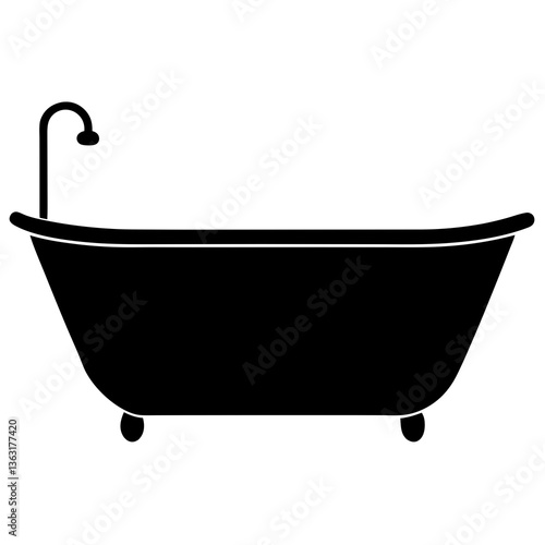 bathtub black silhouette vector, Simple silhouette Design vector icon with white background.